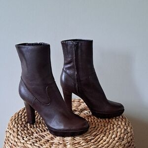 Marc Fisher Womens Chocolate Brown Leather Platform Ankle Booties S-6